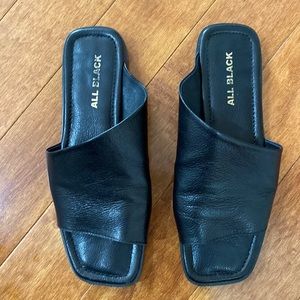 All Black Pebbled Leather Sandals